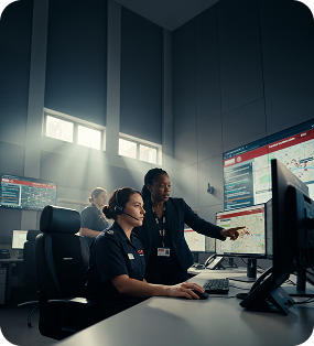 Emergency operators monitor incidents and coordinate response efforts.